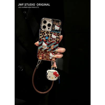 苹果16promax豹纹手机壳斜挎