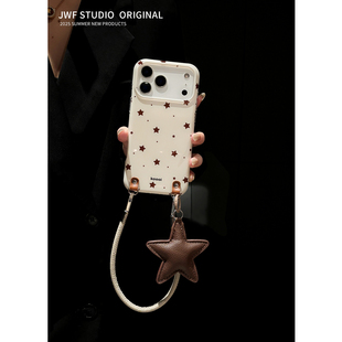 奶油棕星星ins韩系17promax适用斜挎简约小众16pro苹果16ProMax手机壳iPhone14pro秋冬15Promax保护air软13套