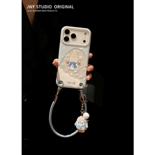 秋冬雪人创意编织企鹅挂件17适用17pro斜挎手机壳秋冬苹果17ProMax高级感日韩iPhone16软14新款16Promax软套