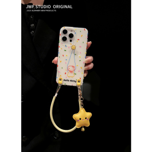 ins风日韩涂鸦卡通可斜挎适用苹果16promax手机壳背带iphone13挂件新款15pro女款14星星趣味卡通17promax软套