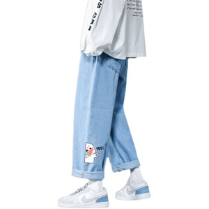春季新款港风印花大码牛仔裤男抽绳橡筋裤NZ327-P4058图片
