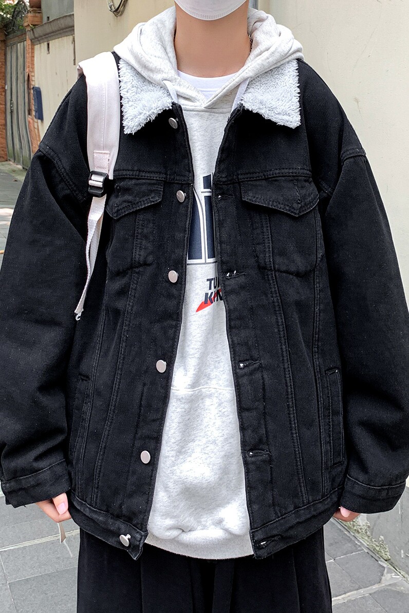 冬季新款纯色加绒加厚羊羔毛牛仔外套JK800-P95128,男装工装外套,星座912-1（原星座914-5）