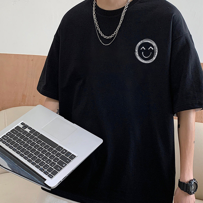 夏季笑脸印花短袖男港风情侣学生大码短袖男TX008-P2538,男装T恤,星座912-1（原星座914-5）