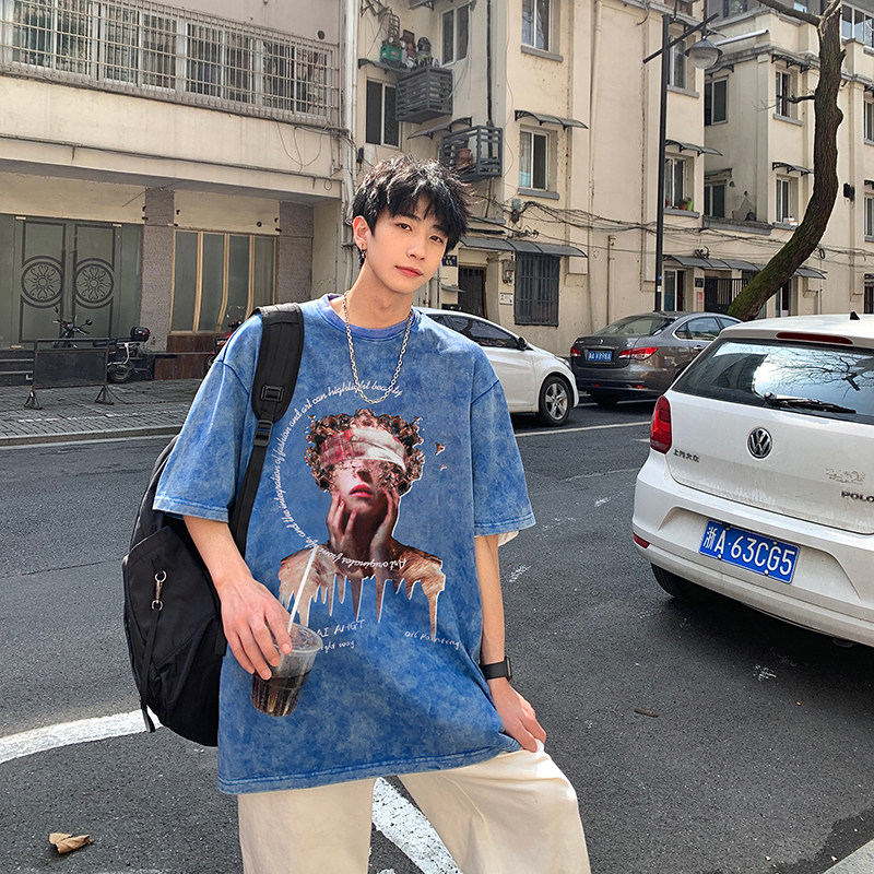 2025夏季港风重磅水洗蜡染高品质短袖男XS003-P3558图片