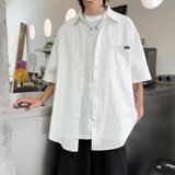 2025夏季港风纯色贴标情侣学生衬衣男原宿风格CS004-P3048，男装衬衫，星座912-1（原星座914-5）