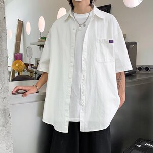 2025夏季港风纯色贴标情侣学生衬衣男原宿风格CS004-P3048图片
