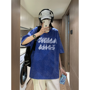 2025夏季女士学生t恤短袖宽松体恤水洗段休息男XS005-P3558图片
