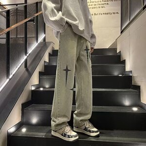 2025春季港风复古扎染炒盐工艺高品质牛仔裤男NG015-P48图片
