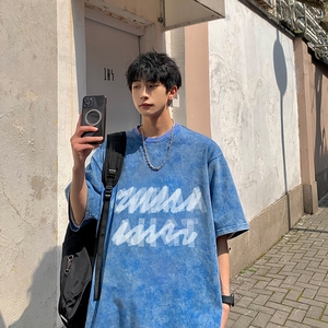 2025夏季港风情侣短袖水洗蜡染短袖男XS005-P3558图片