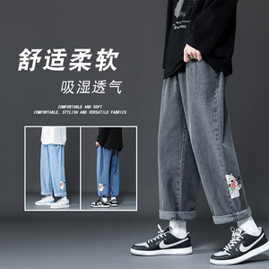 春季新款港风印花大码牛仔裤男抽绳橡筋裤NZ327-P4058图片