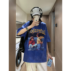 2025夏季学生宽松纯棉百搭体恤港风印花短袖男XS008-P3558图片