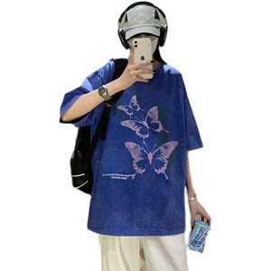 2025夏季男士港风潮流宽松短袖水洗蜡染短袖男XS006-P3558图片