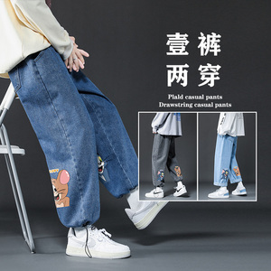春季新款猫和老鼠卡通印花大码抽绳橡筋牛仔裤男NZ326-P4058图片