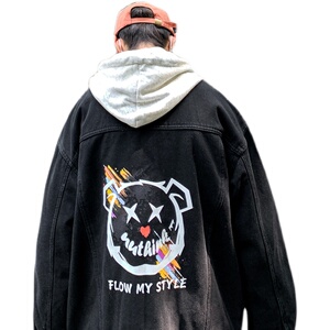 2021港风大码男装个性印花牛仔外套羊羔毛JK802-P95128图片