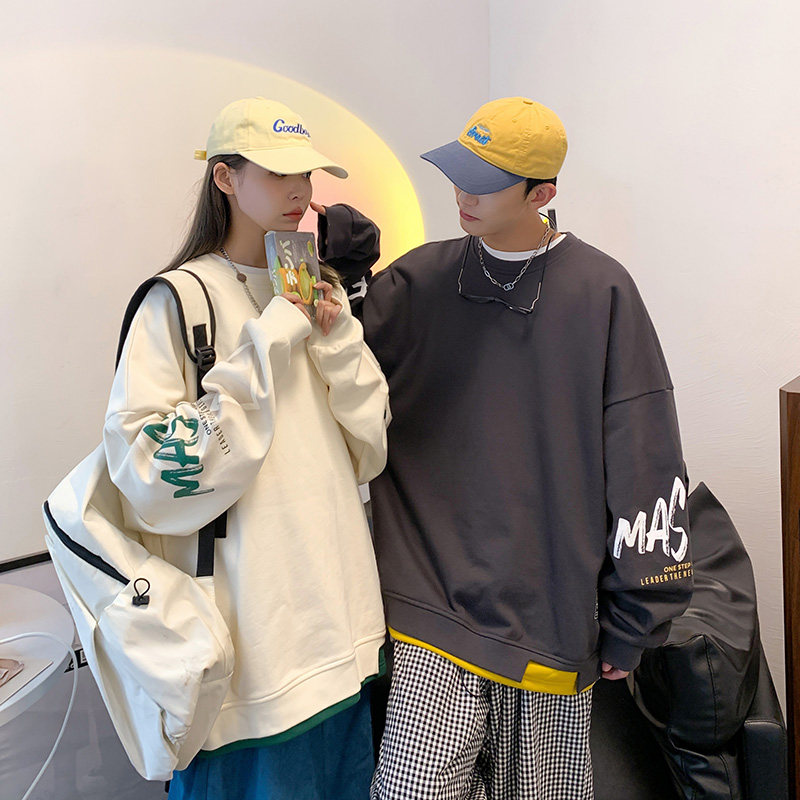 2025春秋新款港风潮流宽松情侣款圆领休闲套头卫衣外套男DL302-P4图片