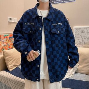 2025秋季新款港风刺绣格子牛仔夹克外套男JK540-P65图片
