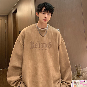2025春季新款港风麂皮绒圆领印花卫衣男Y304-P40