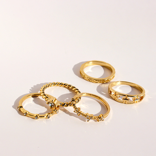 五组套装 镶嵌闪钻线条扭结素圈指环日常叠戴戒指369 外贸饰品时尚
