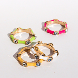 四组套装 外贸饰品多巴胺彩色珐琅釉竹节戒指镶嵌闪钻叠戴指环V210