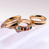 三组套装 镶嵌彩色闪钻戒指小众时尚 素圈叠戴关节戒指外贸饰品V274