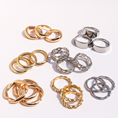 外贸塬单时尚 麻花素圈三组套装 戒指几何菱形网格叠戴关节戒指V124