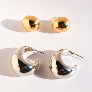 外贸饰品欧美风镜面银色圆弧U形耳环女时尚 几何冷淡风夸张耳饰370