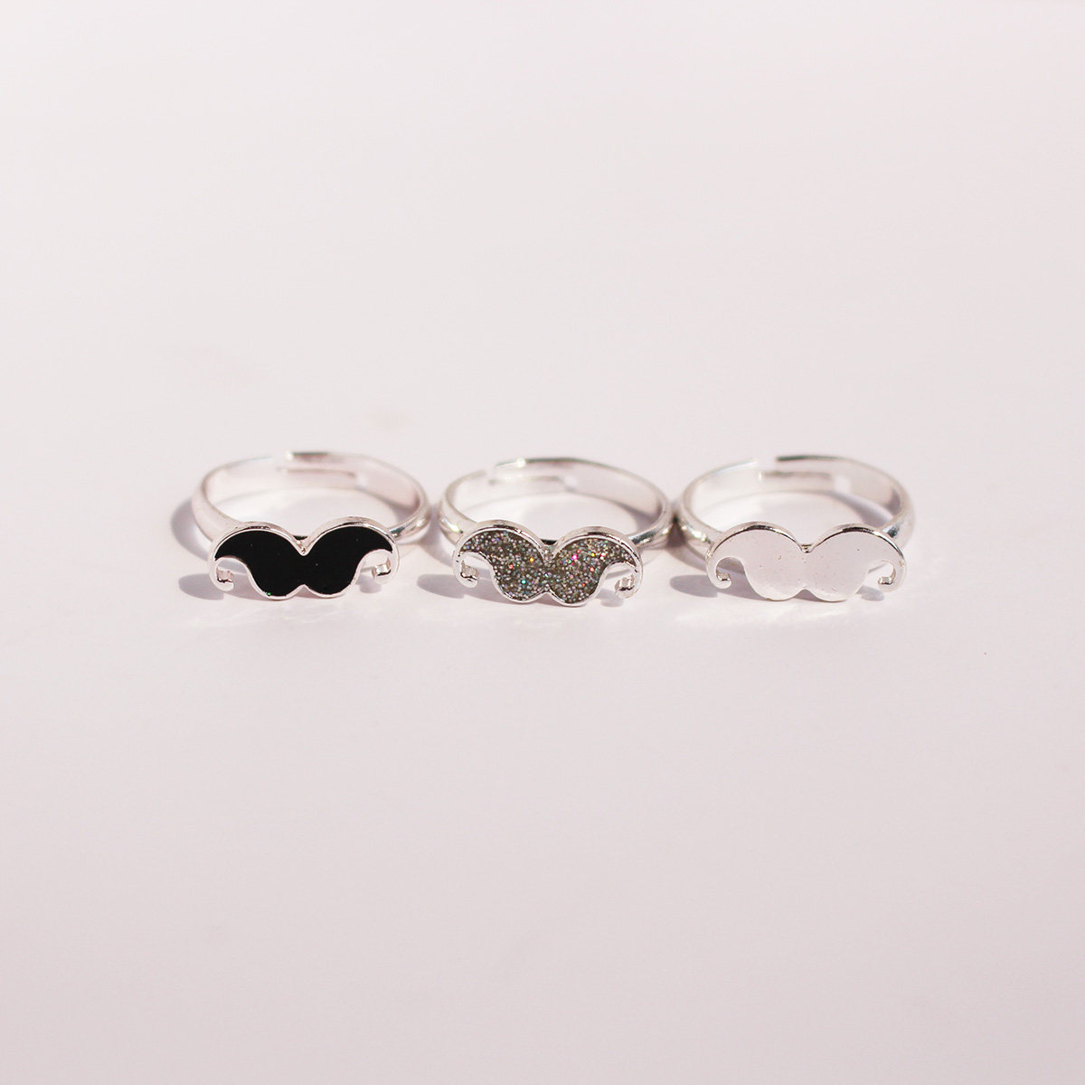 Sparkle & Whimsy: Adorable Glitter Mustache Ring Set Trio! - Product image 3