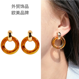 外贸饰品新款棕色醋酸圆形耳环透明白耳夹无耳洞豆豆蛇骨手链V68