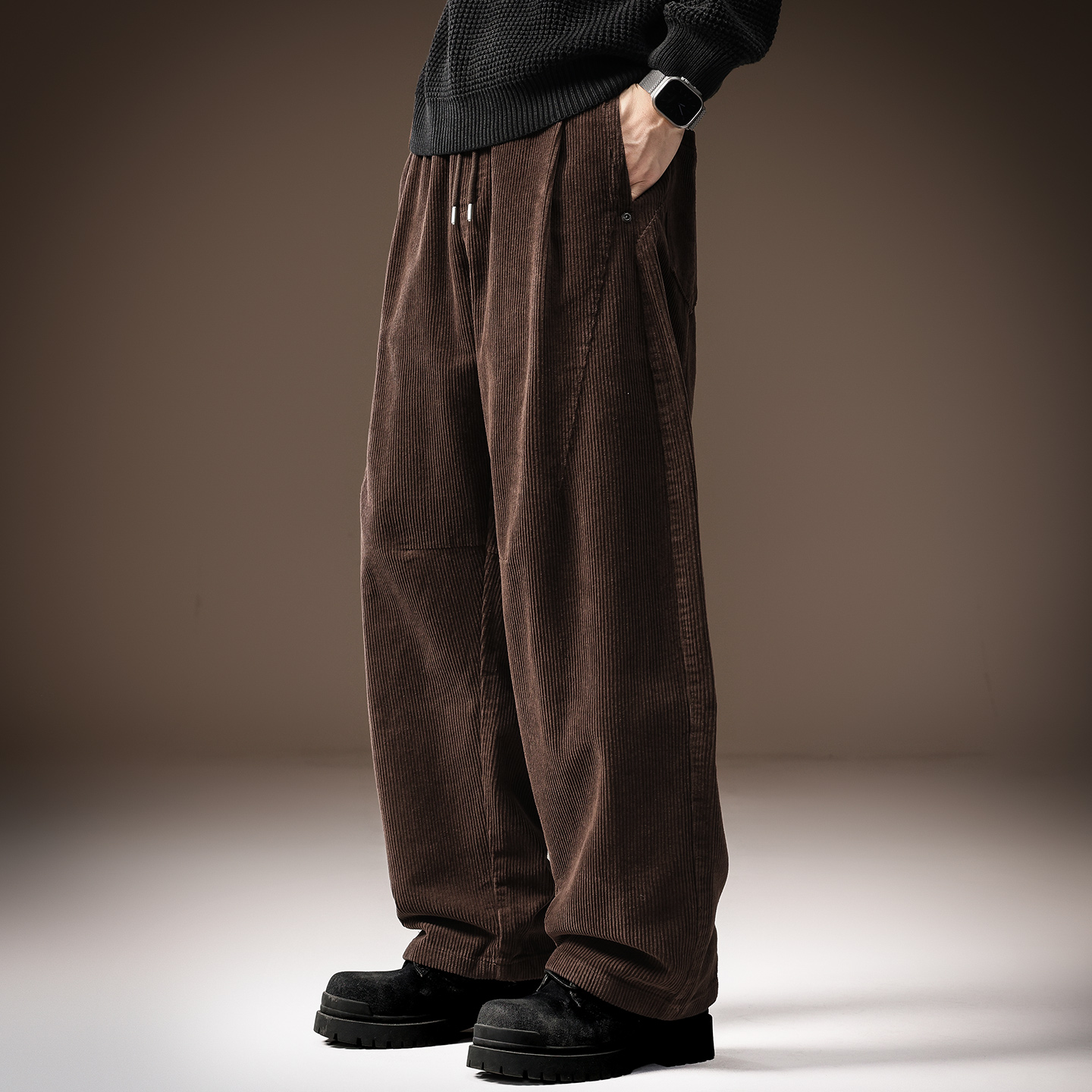香港美式重磅慵懒风灯芯绒休闲裤男2025秋冬款宽松直筒阔腿弯刀裤