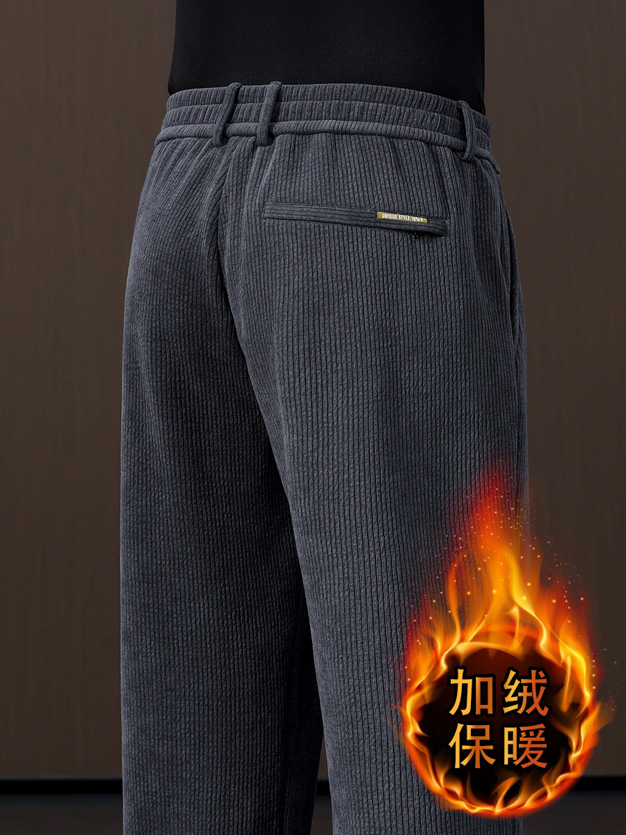 香港雪尼尔休闲裤男士秋冬款宽松直筒运动裤中老年爸爸阔腿长裤子