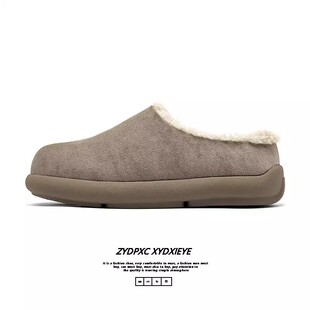 男款情侣鞋小土豆雪地靴男秋冬加绒保暖一脚蹬半拖棉鞋外穿勃肯鞋