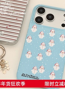 山七开蓝色小雪人原创小众高级感韩国进口圆边单层菲林适用于iPhone1716proMax苹果15手机壳