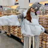 蓝色可拆袖短款羽绒服女2024冬季新款超好看小个子加厚面包服外套，女装马甲，浙宝213A