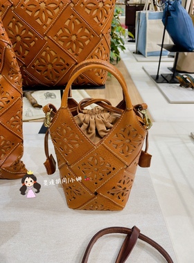 日本代购直邮 genten 牛皮 窗花手提单肩斜挎水桶包 23新款