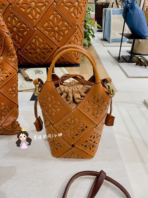 日本代购直邮 genten 牛皮 窗花手提单肩斜挎水桶包 23新款