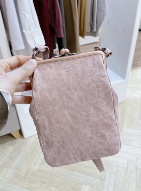 日本代购直邮 genten 斜挎小包口金包 牛皮樱花粉 复古小众