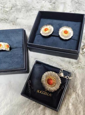日本专柜Buccellati布契拉提花朵红碧玉925银项链耳钉 北京现货