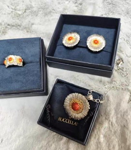 日本专柜Buccellati布契拉提花朵红碧玉925银项链耳钉 北京现货