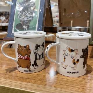 日本代购在途 快闪店限定 猫咪咖啡杯马克杯茶杯 带过滤网杯盖