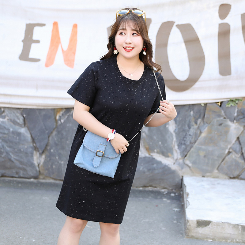 双天 大码女装 胖mm2019年夏装韩版200斤显瘦拼色牛仔包包T恤5270|msdalam kategori Butik wanita / wanita, wanita saiz besar - dari Buy2taobao.com untuk memberikan perkhidmatan ejen Taobao profesional membeli
