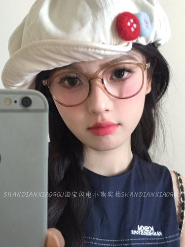 闪电小狗框镜无镜片韩版超轻眼镜女复古圆镜框素颜神器百搭显脸小