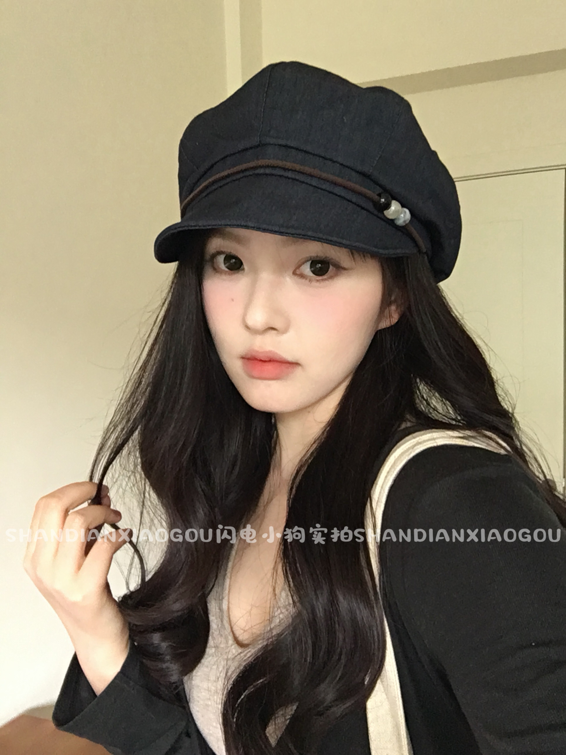 日系串珠复古英伦风*春夏百搭显脸小八角帽文艺休闲女帽