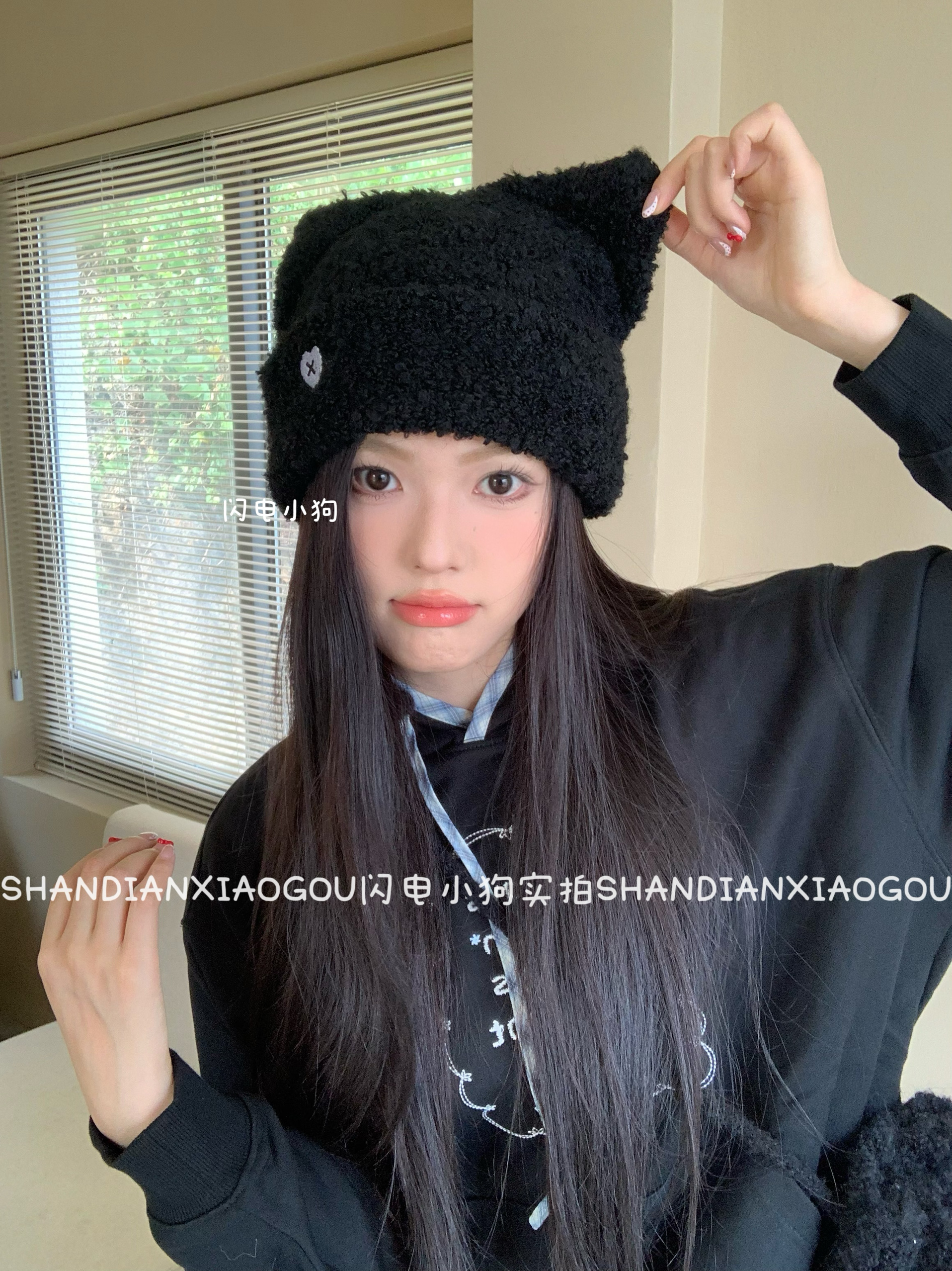 可爱猫耳朵毛线帽 针织帽日系甜美毛绒帽 搭配卫衣好好看