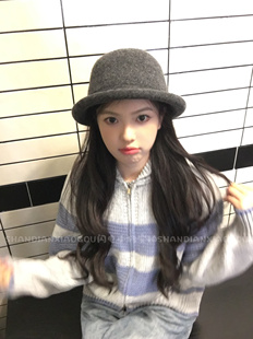 灰色卷边圆顶小礼帽*女秋冬款时尚大头围渔夫帽子女盆帽