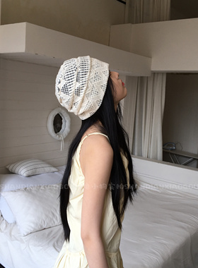 闪电小狗ins缕空薄款透气堆堆帽子女韩版休闲百搭套头帽显脸小