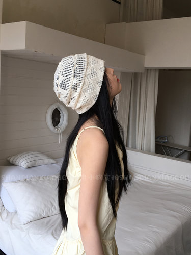 闪电小狗ins缕空薄款透气堆堆帽子女韩版休闲百搭套头帽显脸小