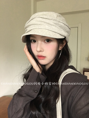 出口褶皱棉麻帽*女春夏显脸小韩版百搭ins文艺风画家帽