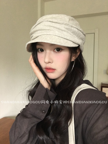 出口褶皱棉麻帽*女春夏显脸小韩版百搭ins文艺风画家帽