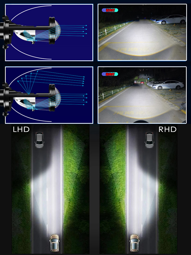 130W 레이저 H4 이중 조명 고출력 자동차 LED 헤드 라이트 고휘도 자동차 전구 내장 렌즈 원거리 및 저조도