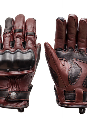 「福禄车库」真软羊皮外骨骼硬甲秋冬复古机车摩托骑行防摔手套